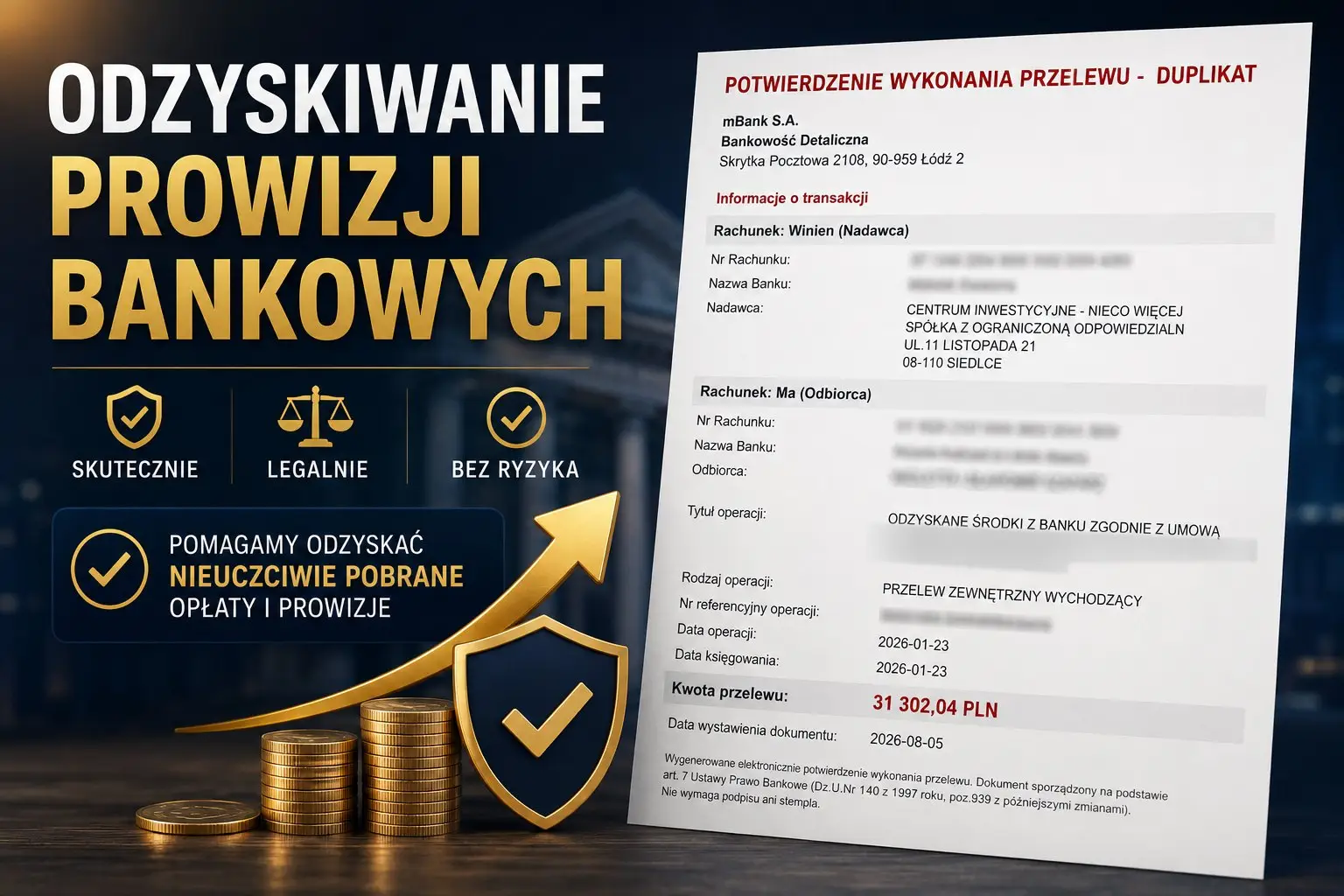 Odzyskiwanie prowizji bankowych – Fundacja Nieco Więcej: skutecznie, legalnie, bez ryzyka